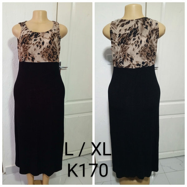 Women's Long Dress, Printed Top and Black Skirt, Sizes L / XL
