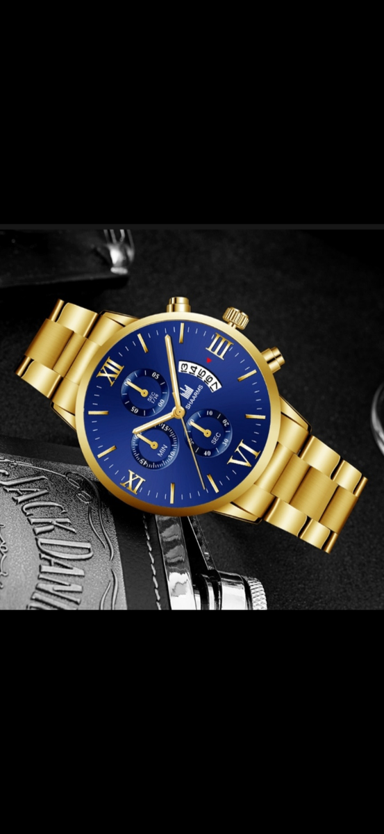Gold Watch With Blue Dial And Date