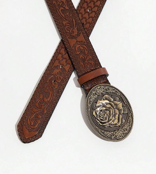 Ceinture en cuir gravée fleur