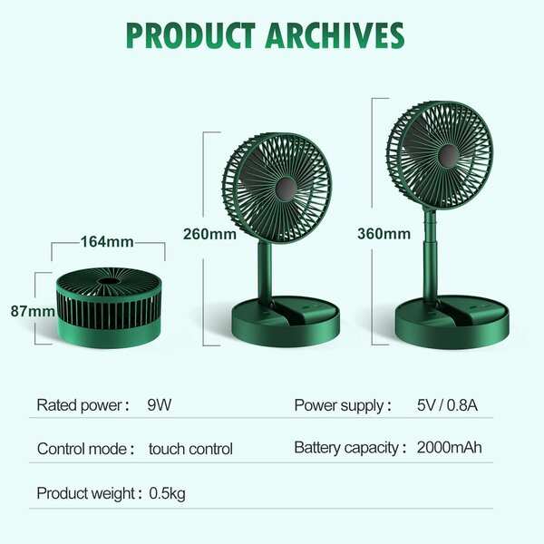 Power rechargeable desk fan