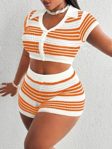 Ensemble crocheté rayé femme