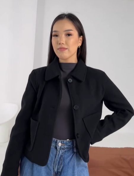 Элегантное укороченное пальто-жакет от ZARA черное