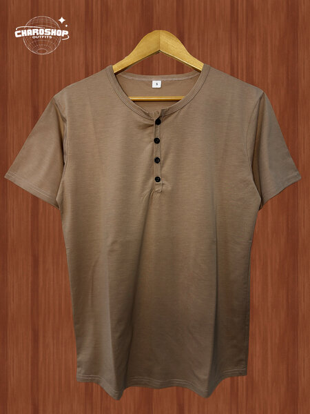 T-shirt marron col boutonné