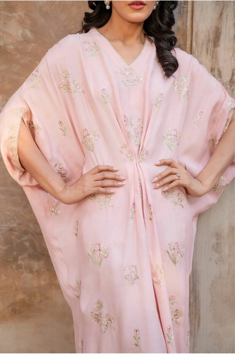1 PC Powder pink Silk Kaftaan