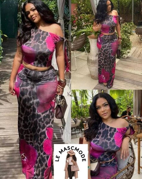 Robe asymétrique léopard rose