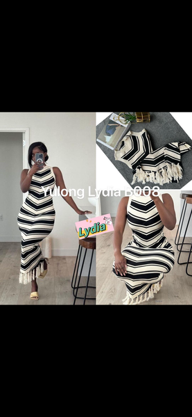 Robe longue rayée à franges