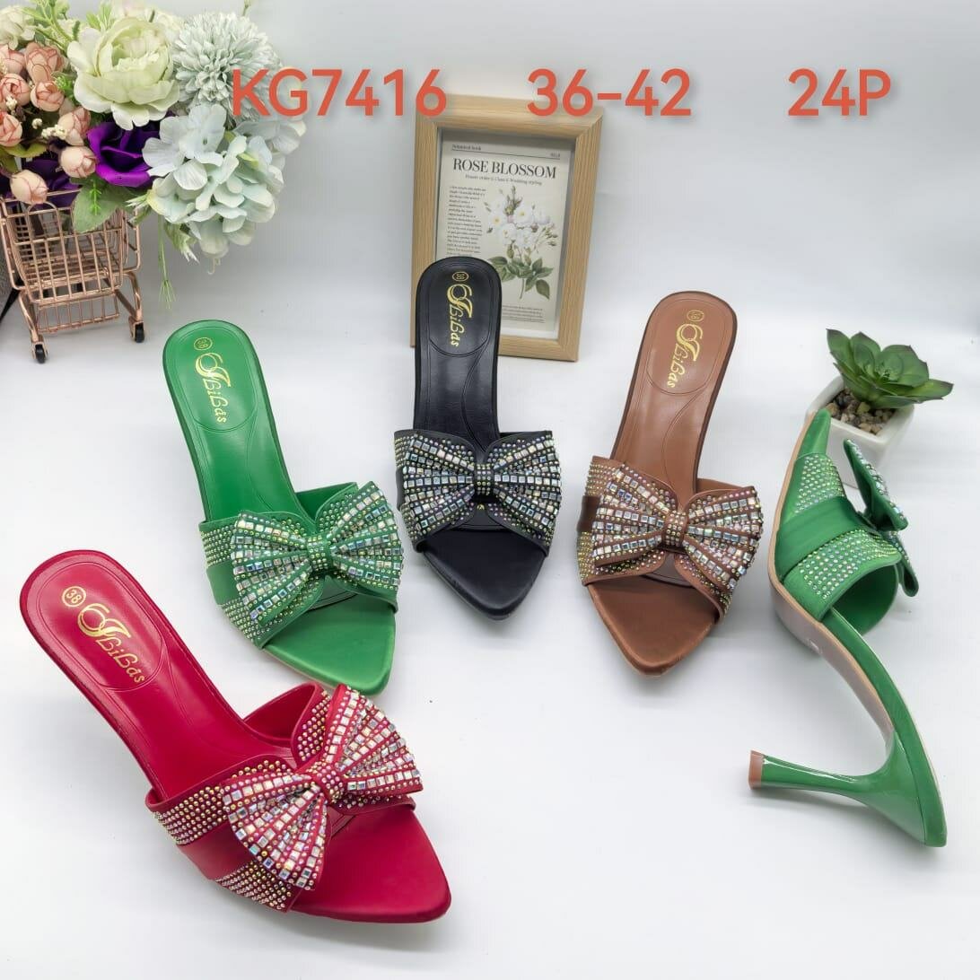 Mules à talons avec noeud brillant