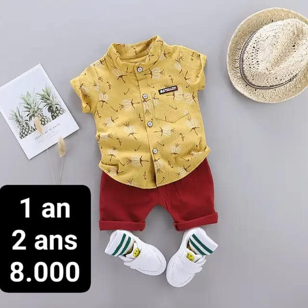 chemise jaune et short rouge 1 ans 2 ans