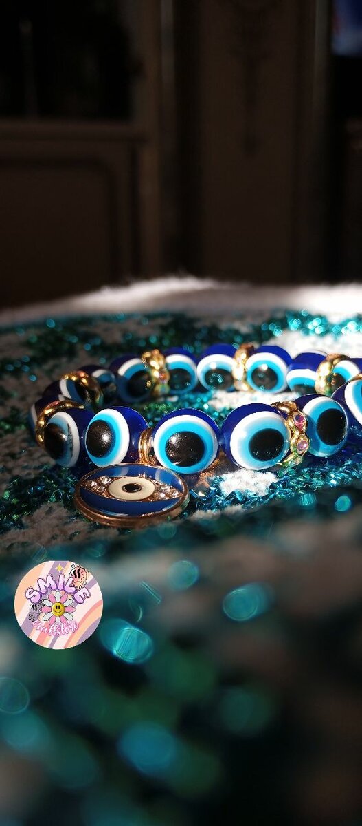 Golden blue eye bracelet