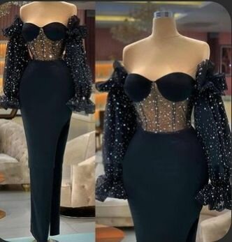 Robe élégante noire avec manches