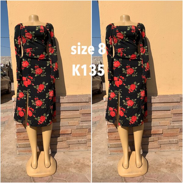 Dress black with red flowers size 8