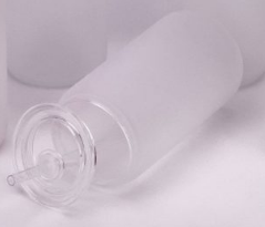 Plastic Lid Frosted Glass Can Shaped Glass Tumbler with Reusable Straw