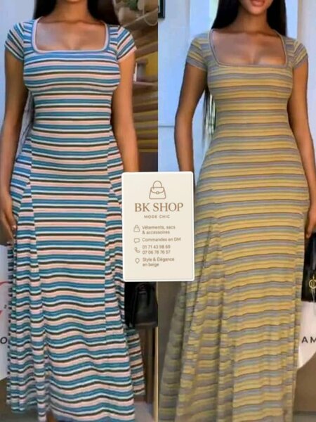 Robe Longue à Rayures Chic