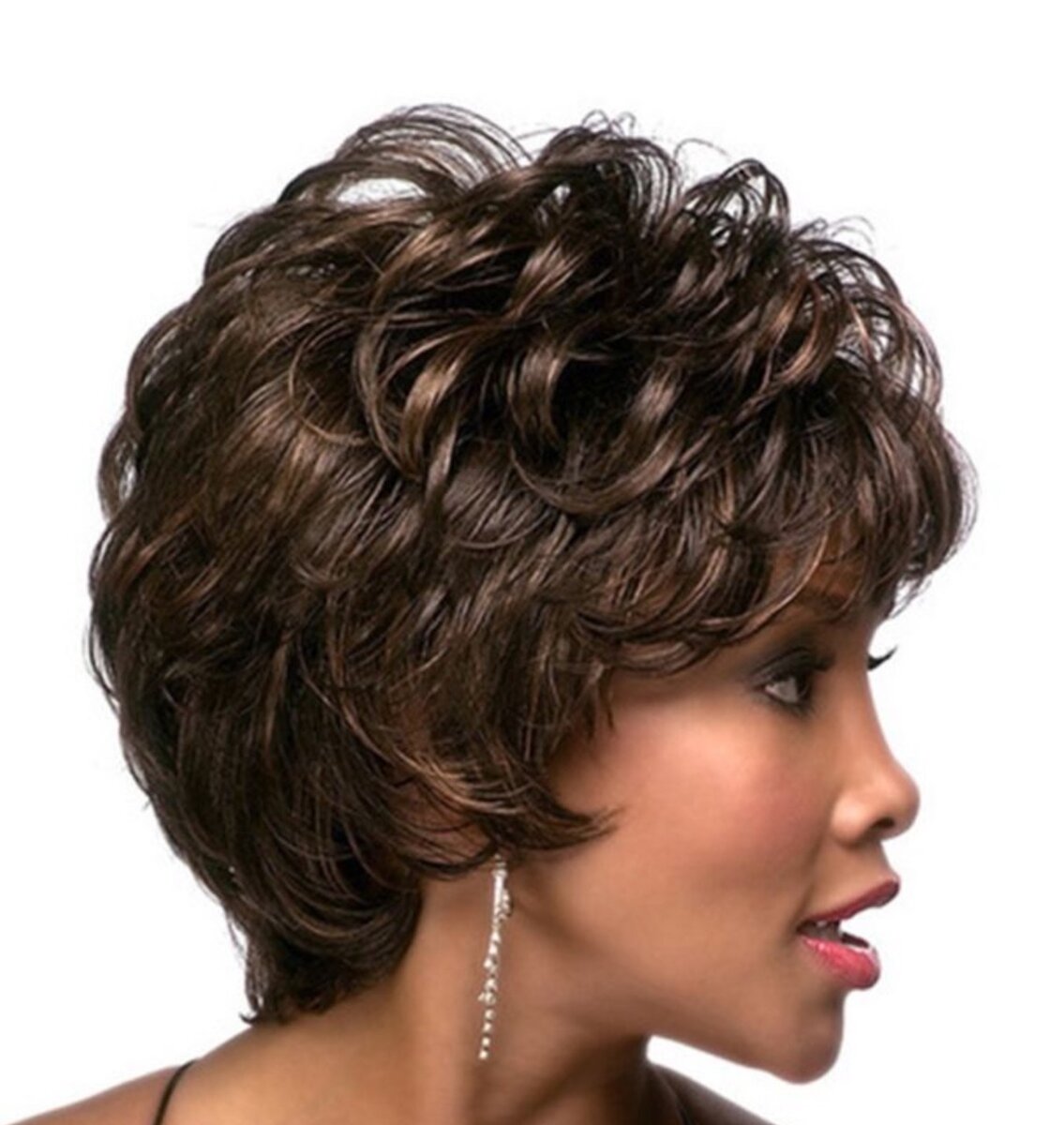 Ladies Oblique Bangs Fluffy Pick Color Wig