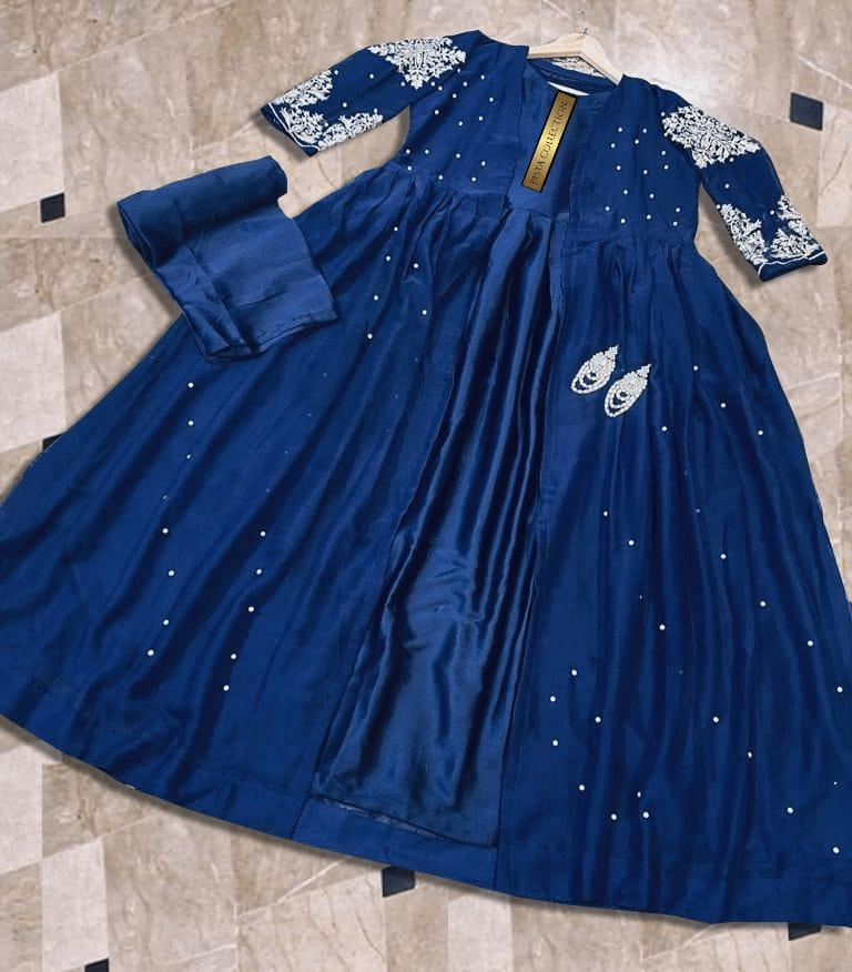 Elegant Embroidered Maxi Suit -3pcs Shamoz Silk Set