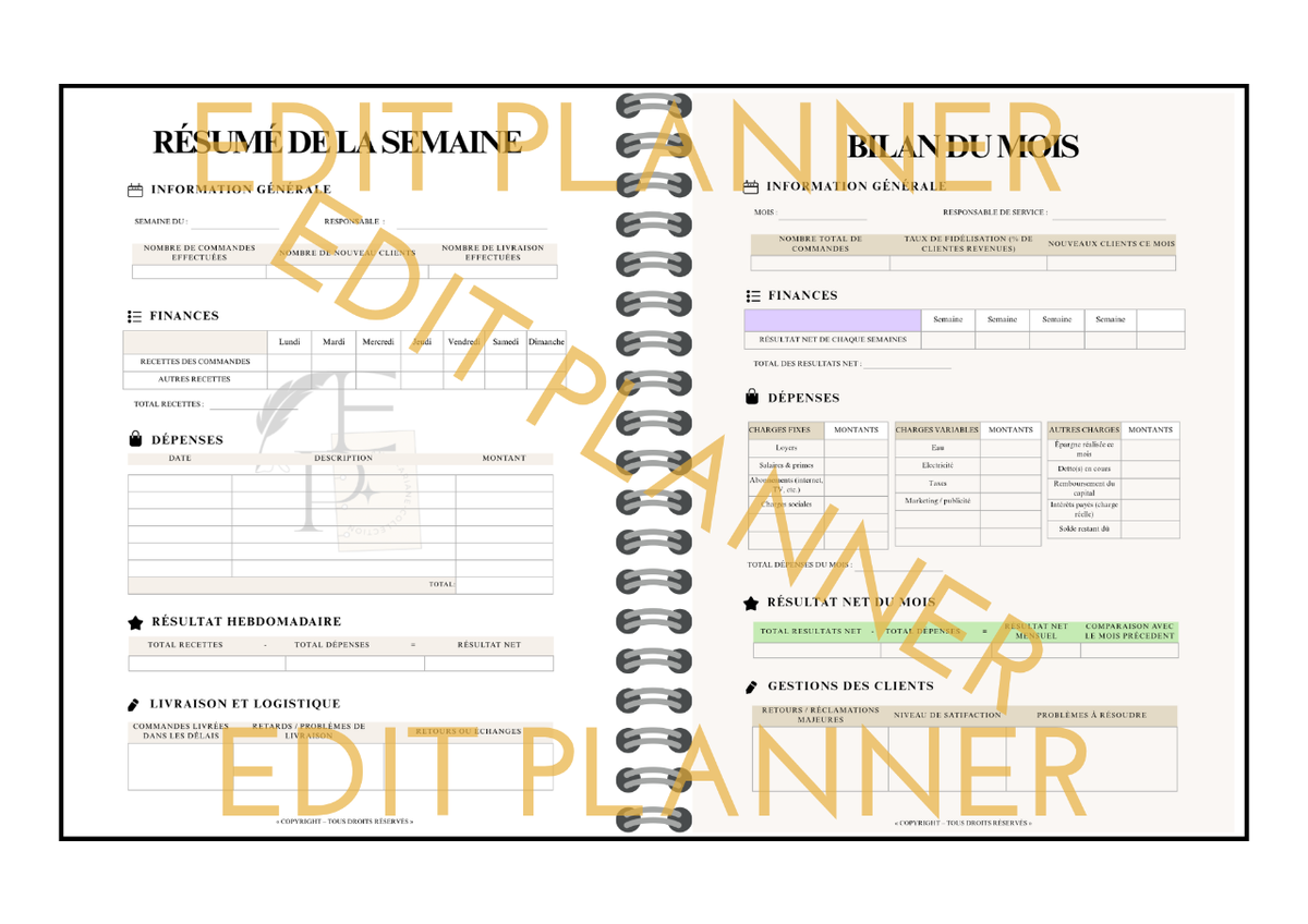 1 mois E-commerce planner