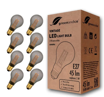 LED Vintage Retro Filament Bulb, Smoke Edison Style, Glass Bulb, no Flicker, not dimmable, Pack of 8