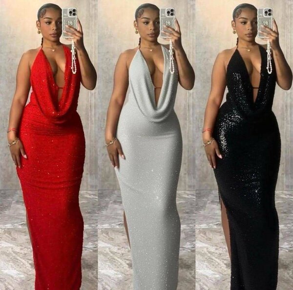 Robe longue pailletée élégante