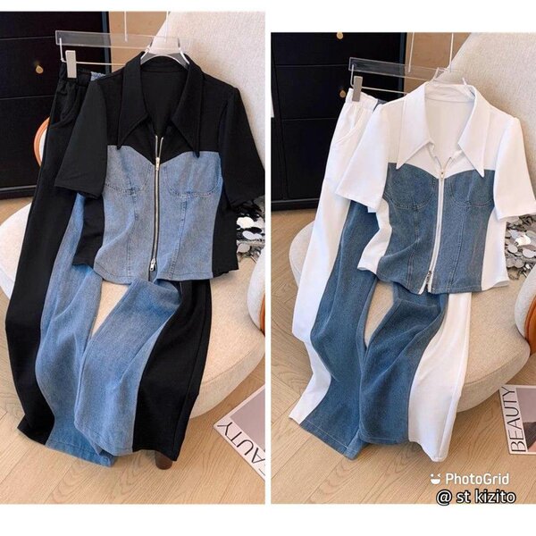 Ensemble pantalon et haut jeans mêlé de coton M L XL 2XL 3xl