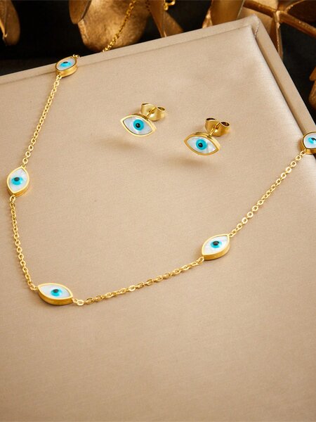 Collier et Boucles d'Oreilles Œil doré