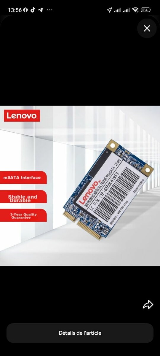 SSD Lenovo mSATA 256Go/512Go