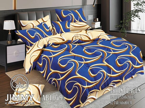 Parure de lit bleu et or 3 pièces