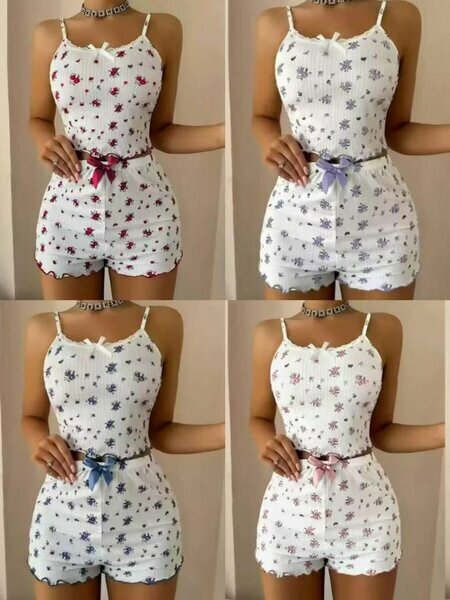 Pyjama blanc à fleurs femme