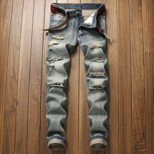 Fashion (305 Nostalgia)Fall New Men's Wear Ripped Straight F