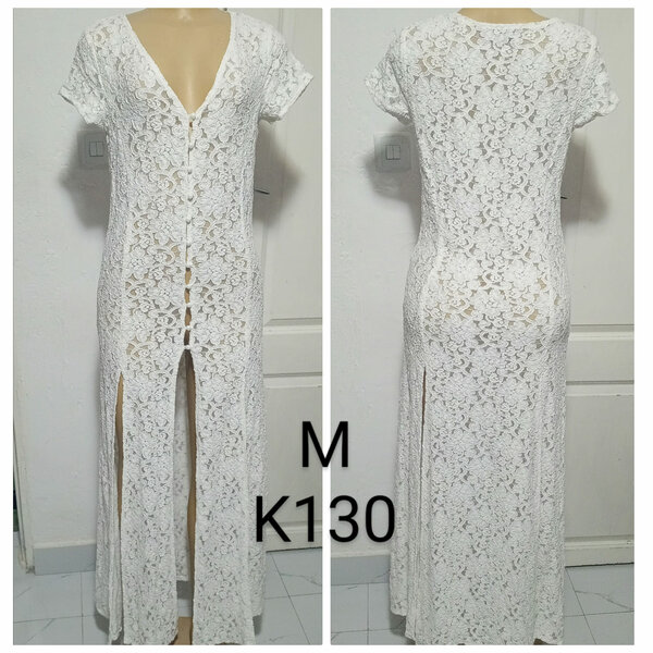 Women's long openwork white dress, size M