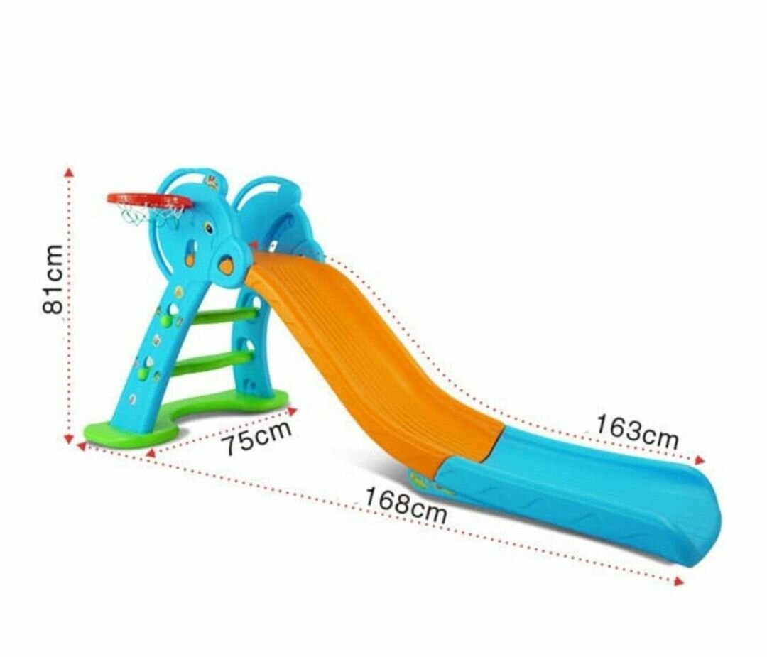 2-IN-1 KIDS SLIDE WITH LADDER, BASKETBALL HOOP