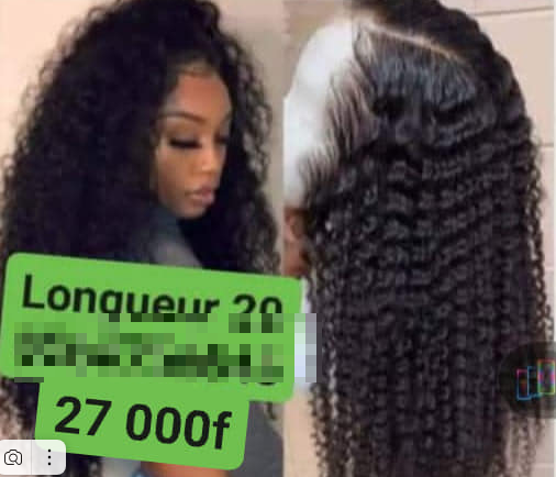 Perruque de cheveux péruviens noir boucles longueur 20