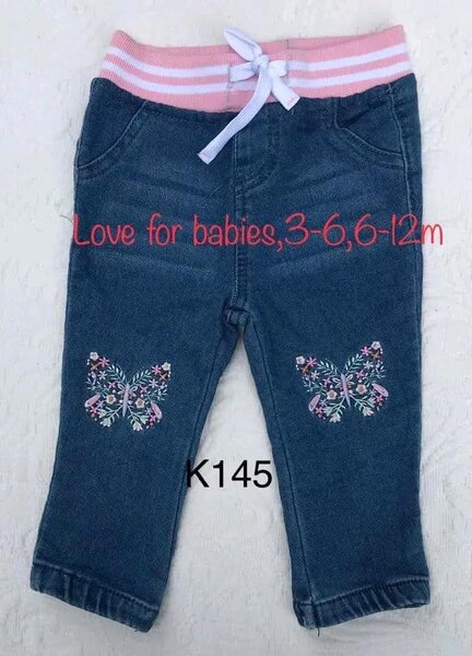 Jeans with butterflies, 3-6m, 6-12m