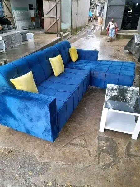 Canapé d'angle velours bleu