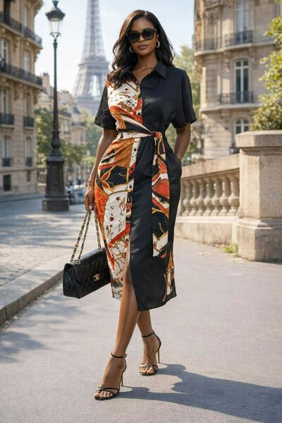 Women's Midi Shirtdress with Abstract Print
