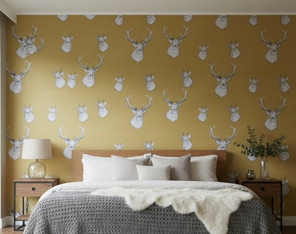 Papier peint cerfs doré
