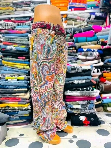 Pantalon large imprimé multicolore