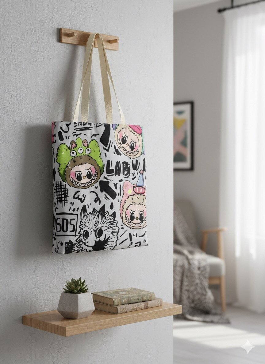 Sac cabas en toile labubu