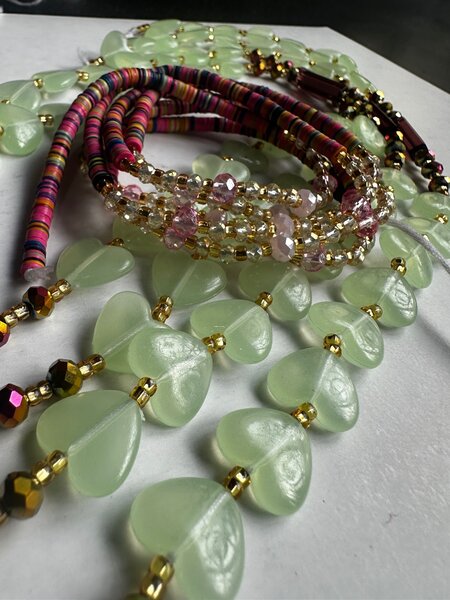 Glow in the dark heart beads with crystal