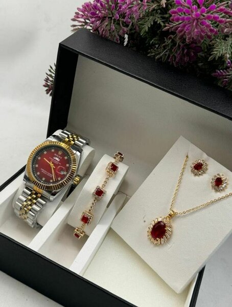 Rolex watch with bracelet and necklace