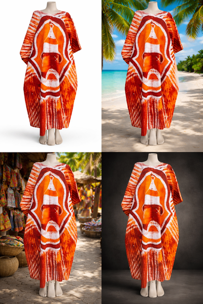 Caftan femme été bleu et orange