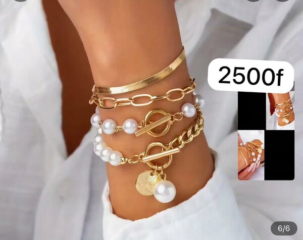 Bracelet chaîne perles doré