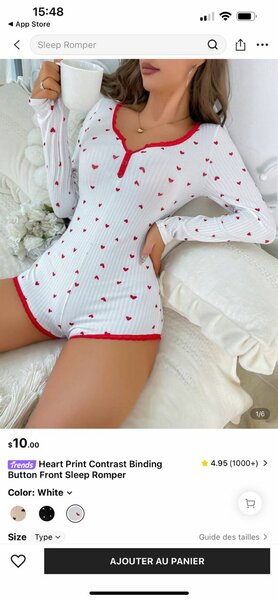 Combinaison de nuit à motifs cœurs