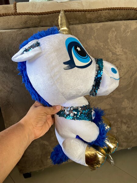 Classic Toy Unicorn Gold Horn Plush Blue Silver Sparkly Ears