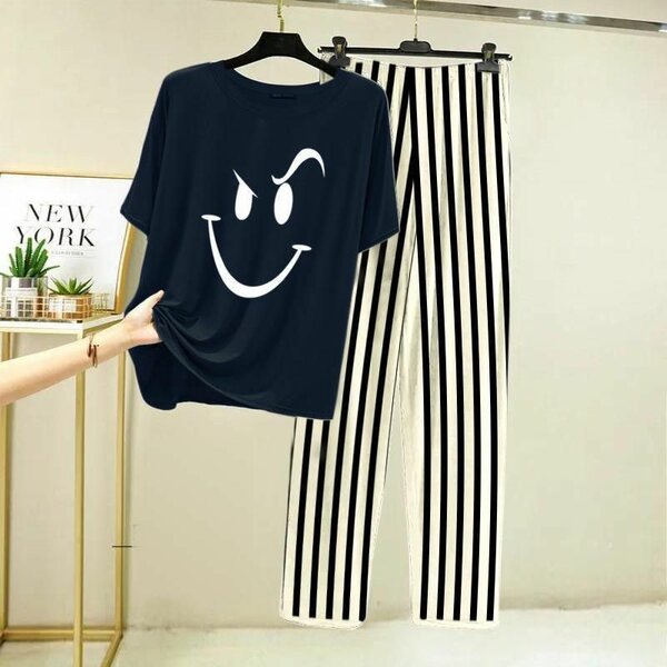 2 PCs Women's stitched Skil plain Night Suit