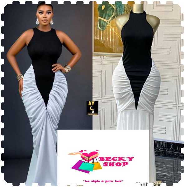 Robe longue élégante bicolore