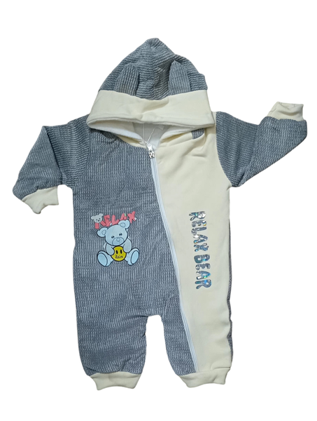 1 pc Baby Unisex Laycra Fleece Hodded Romper Set
