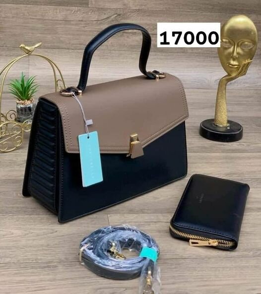 Sac en cuir noir avec insert marron