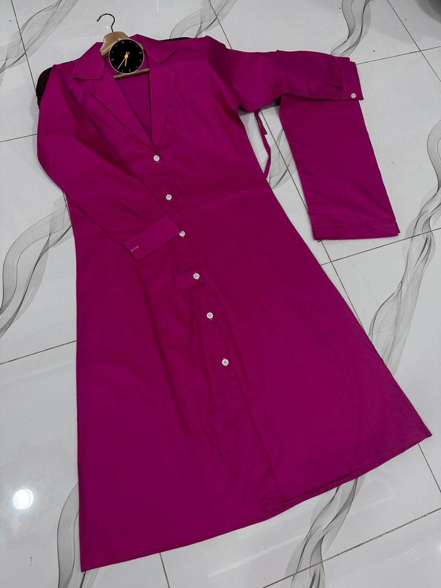woman's Stitched Overcoat Trouser-2 pcs plain cotton magenta