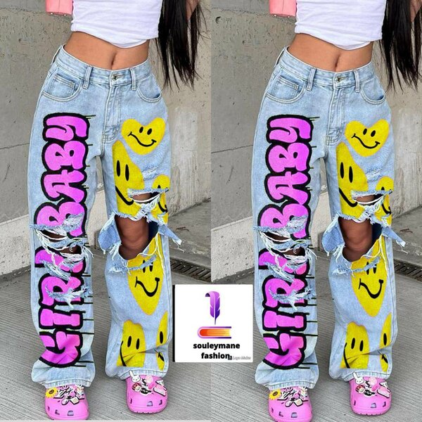 Jean déchiré graffiti femme