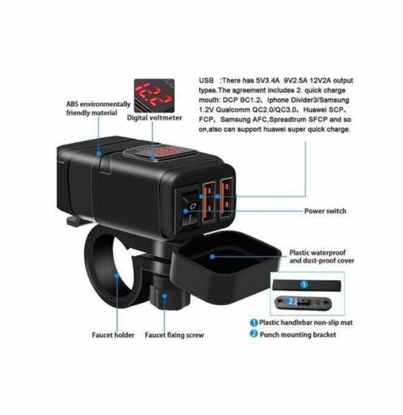 Chargeur USB QC3.0 pour moto